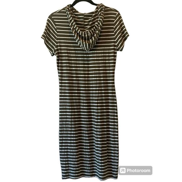 Iris Los Angeles Midi Dress Size XL Green Stripe Short Sleeve Bodycon Hoodie - Picture 2 of 3